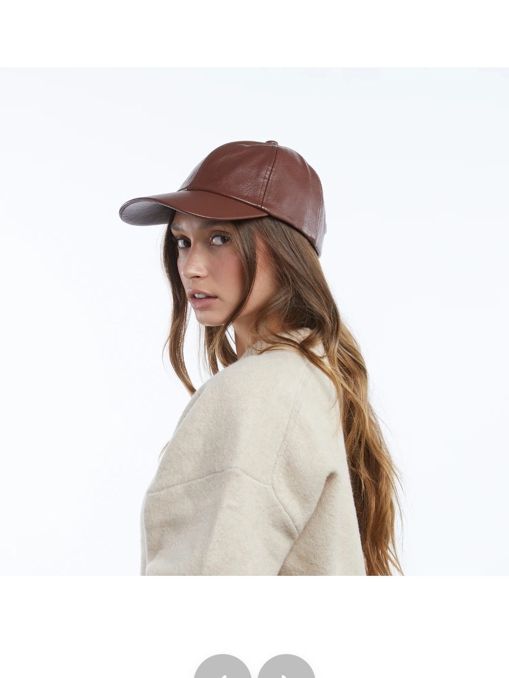 WYETH Brown Faux Leather Baseball Cap